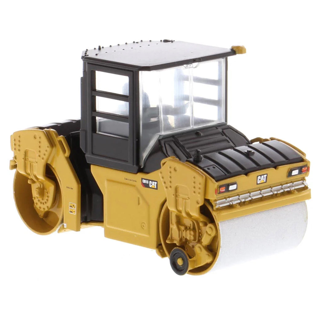 Model of a Caterpillar CB-13 Tandem Vibratory Roller w/Enclosed Cab on a White Background