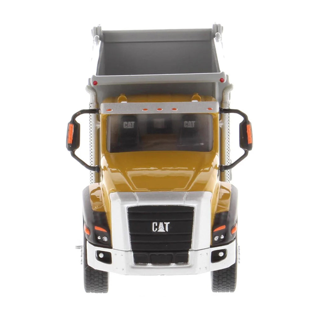 Model of a Caterpillar dump truck on a white background