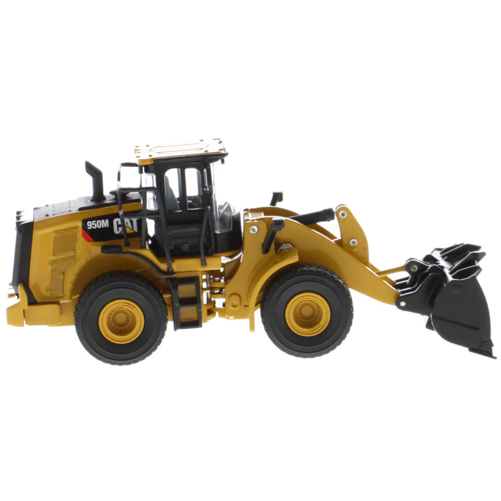 Model of a Caterpillar 950M Wheel Loader with Log Grappler and Longs on a White Background