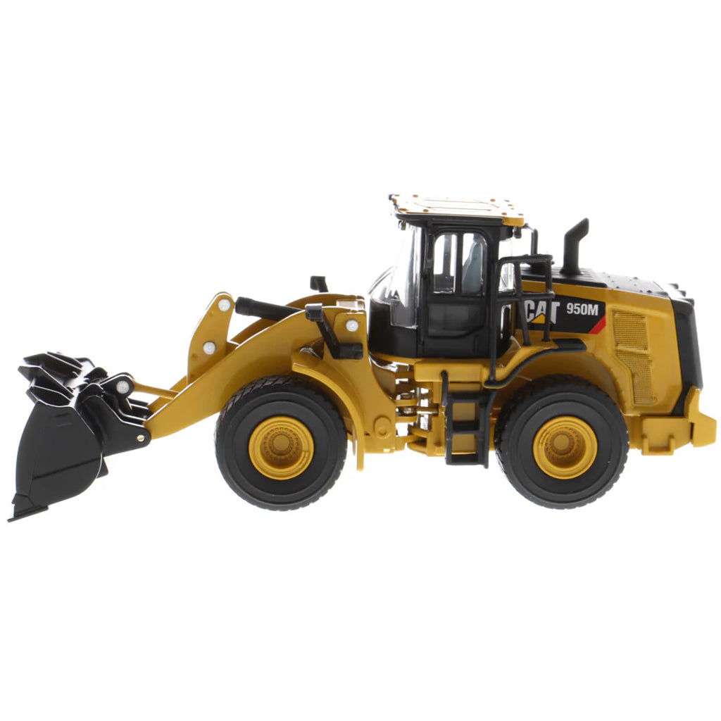 Model of a Caterpillar 950M Wheel Loader with Log Grappler and Longs on a White Background