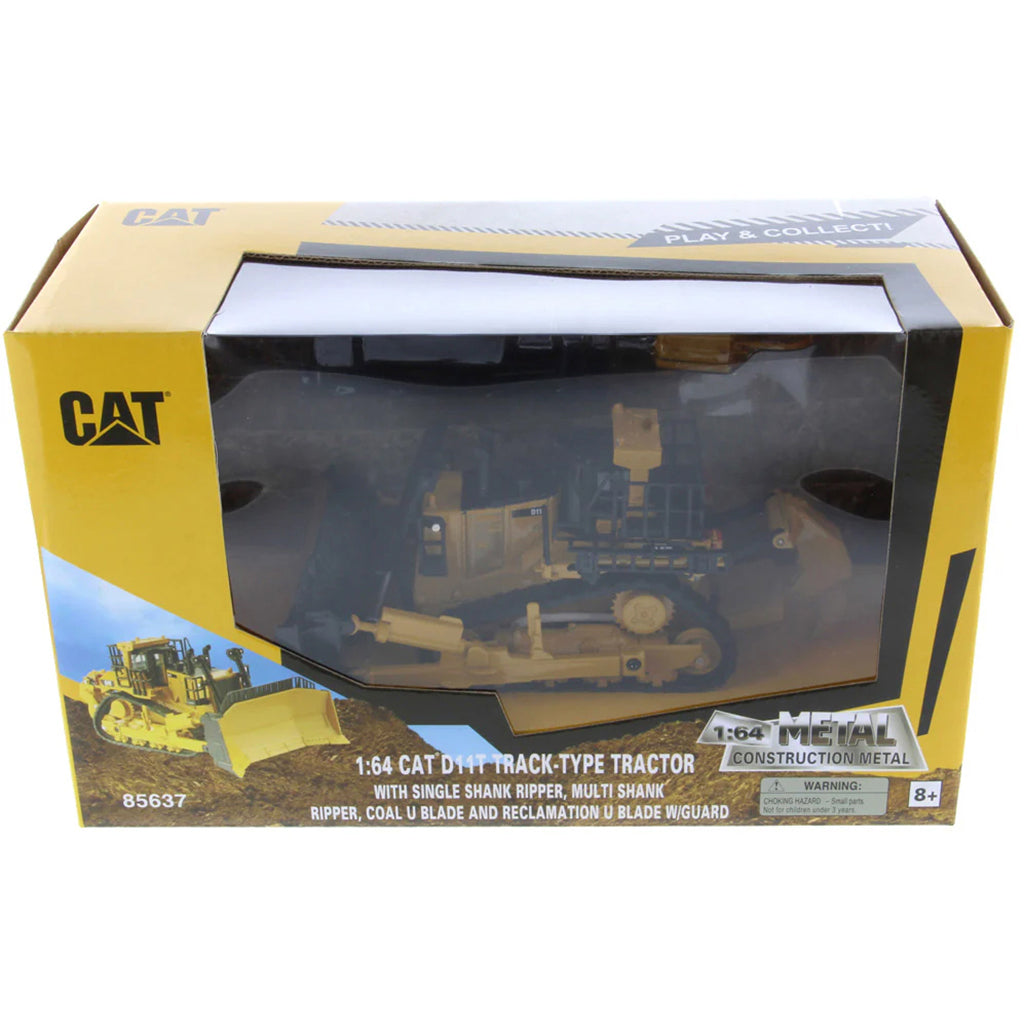 Boxed toy CAT D11T track-type tractor with yellow and black design