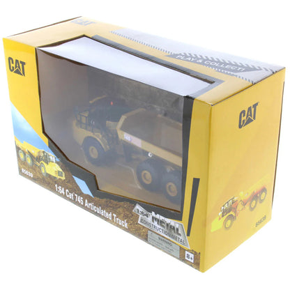 Model of a Caterpillar 745 Articulated Dump Truck in Cardboard Window Box Packaging on a White Background