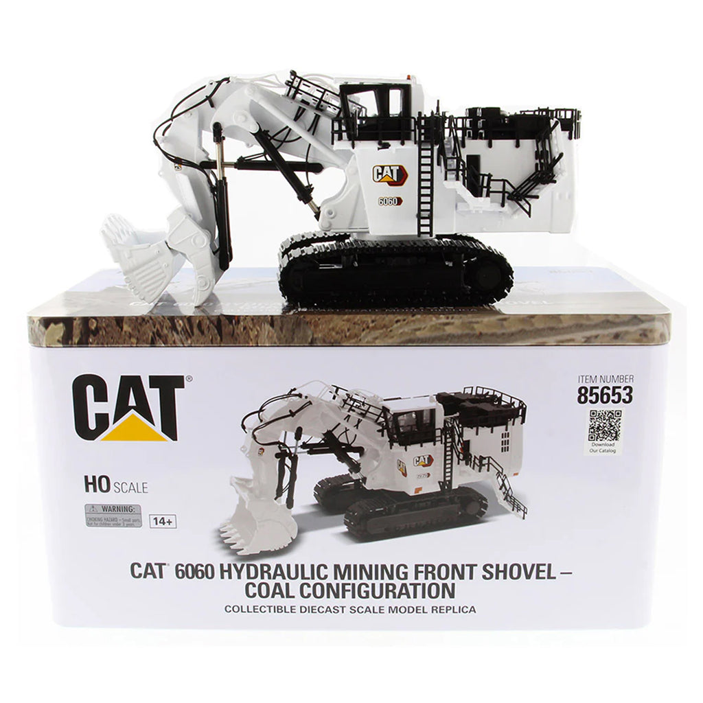 Model of a Caterpillar 6060F Front Shovel Mining Excavator in a Coal Configuration Painted White on a White Background