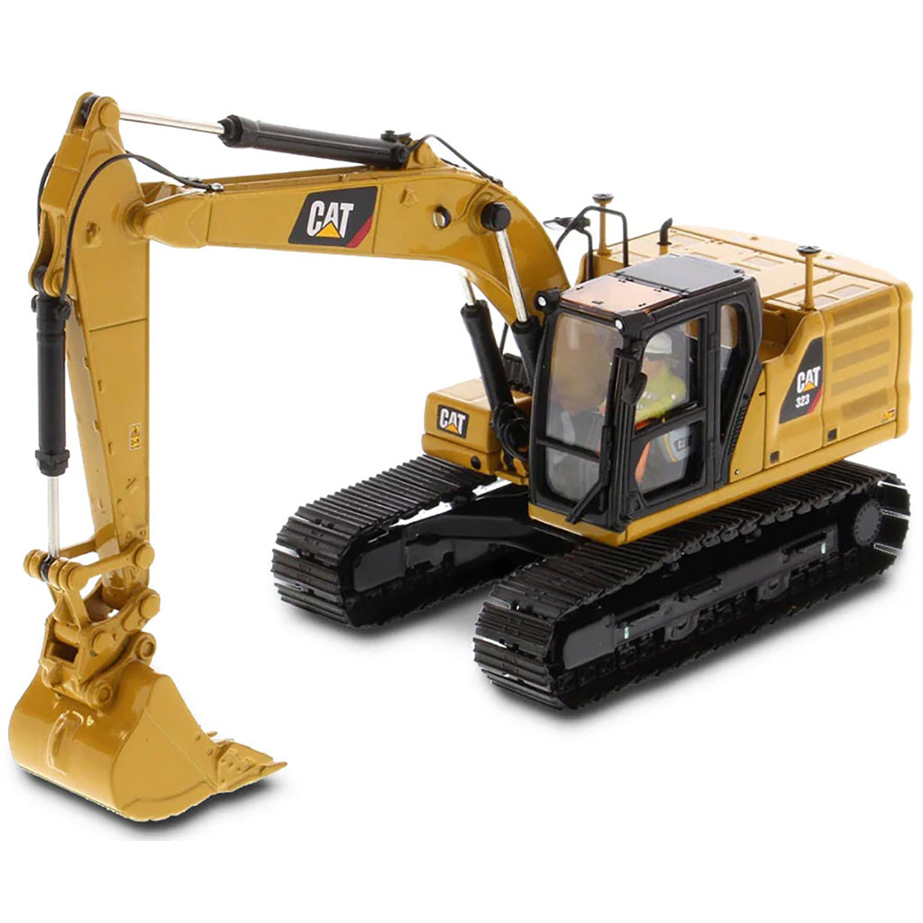 Model of a Caterpillar 323 Hydraulic Excavator with Work Tools - Next Generation Design on a White Background