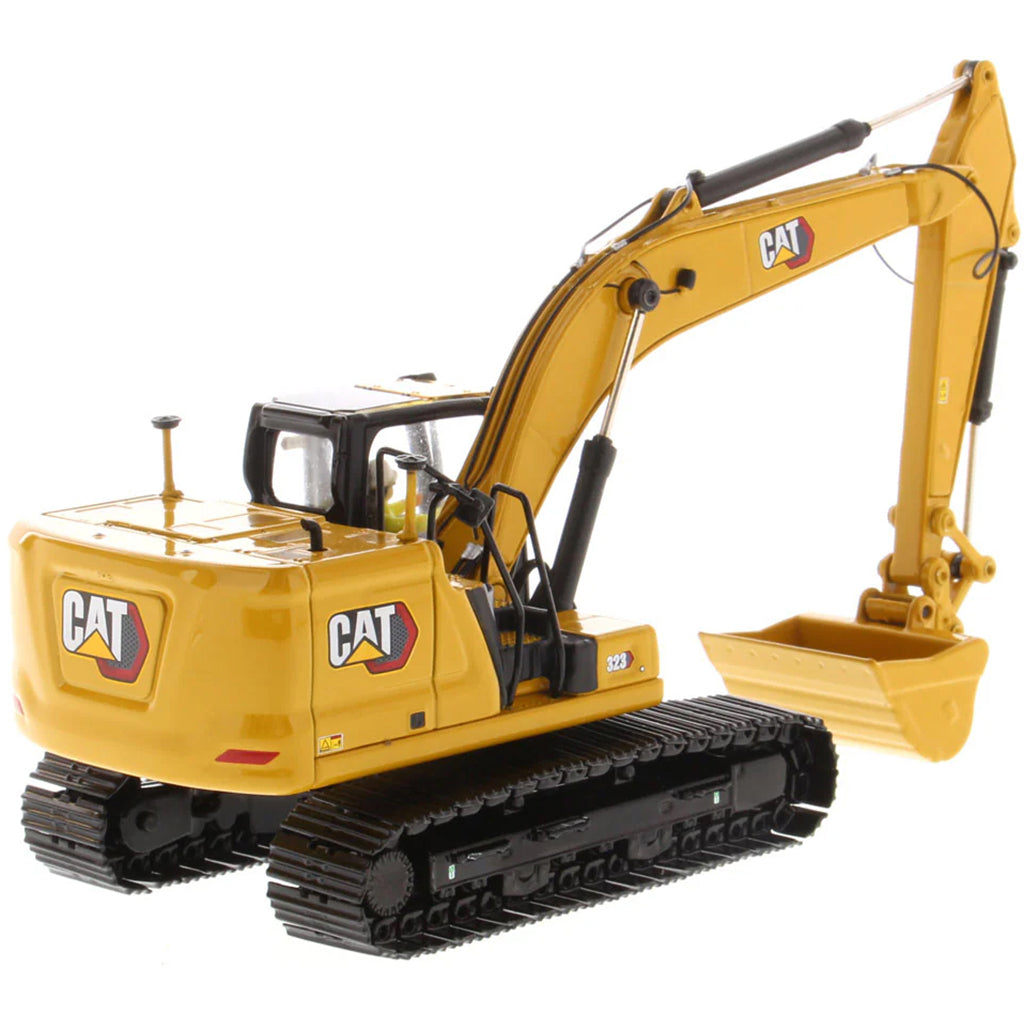 Model of a Caterpillar 323 Hydraulic Excavator with Work Tools - Next Generation Design on a White Background