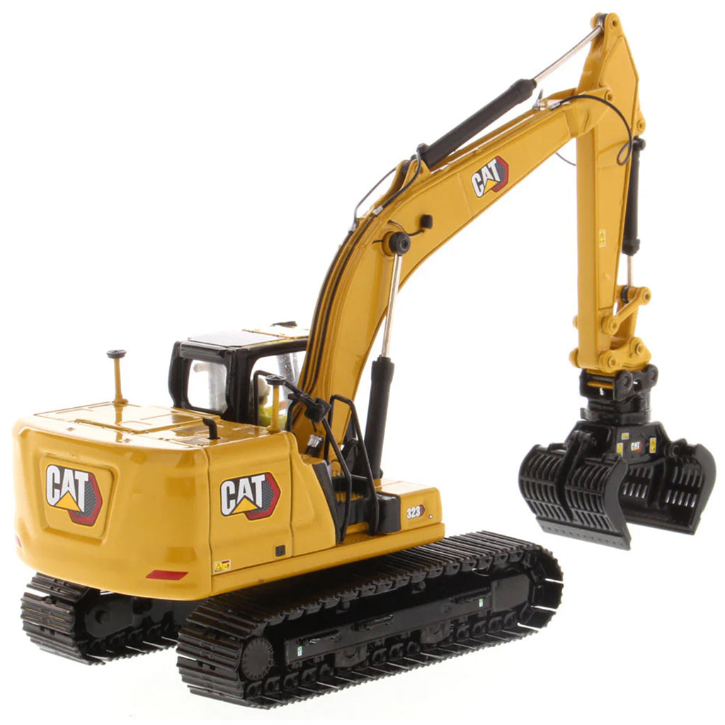 Model of a Caterpillar 323 Hydraulic Excavator with Work Tools - Next Generation Design on a White Background
