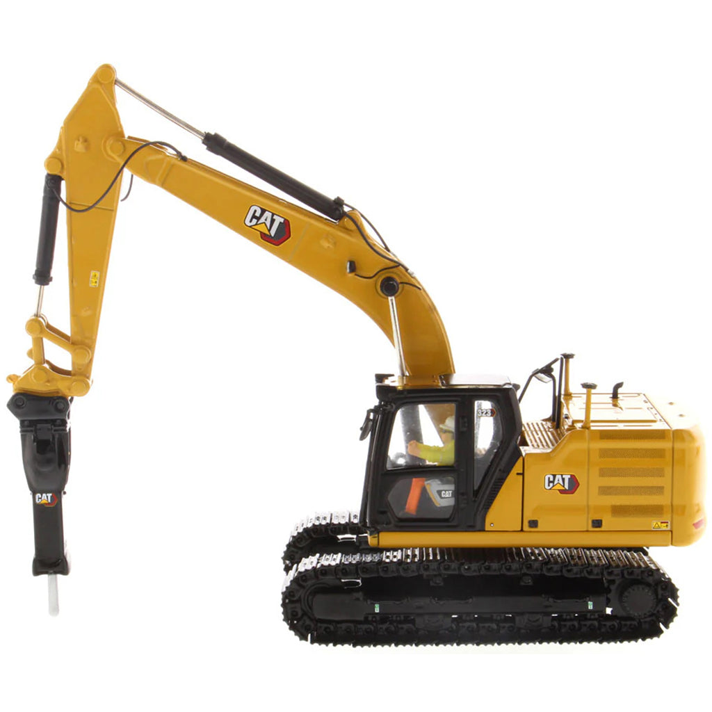 Model of a Caterpillar 323 Hydraulic Excavator with Work Tools - Next Generation Design on a White Background