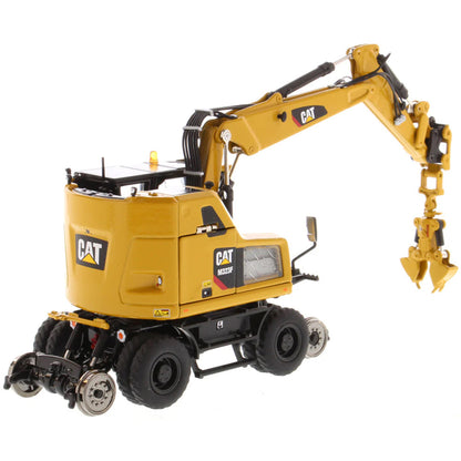 Model of a Caterpillar M323F Railroad Wheeled Excavator - CAT Yellow Version on a White Background
