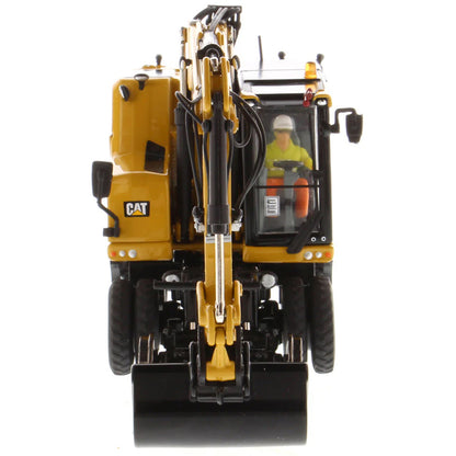 Model of a Caterpillar M323F Railroad Wheeled Excavator - CAT Yellow Version on a White Background