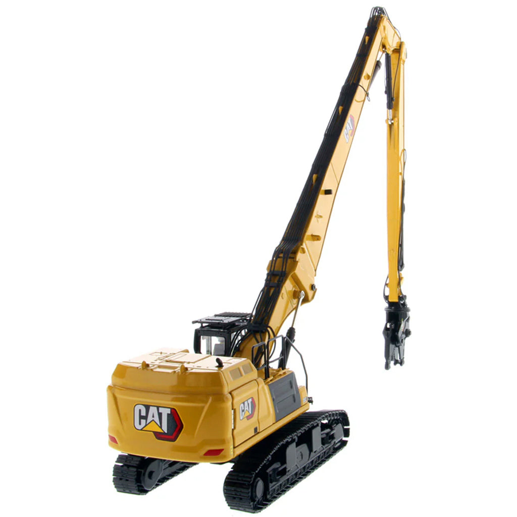 Model of a Caterpillar 352UHD Ultra High Demolition Hydraulic Excavator on a White Background