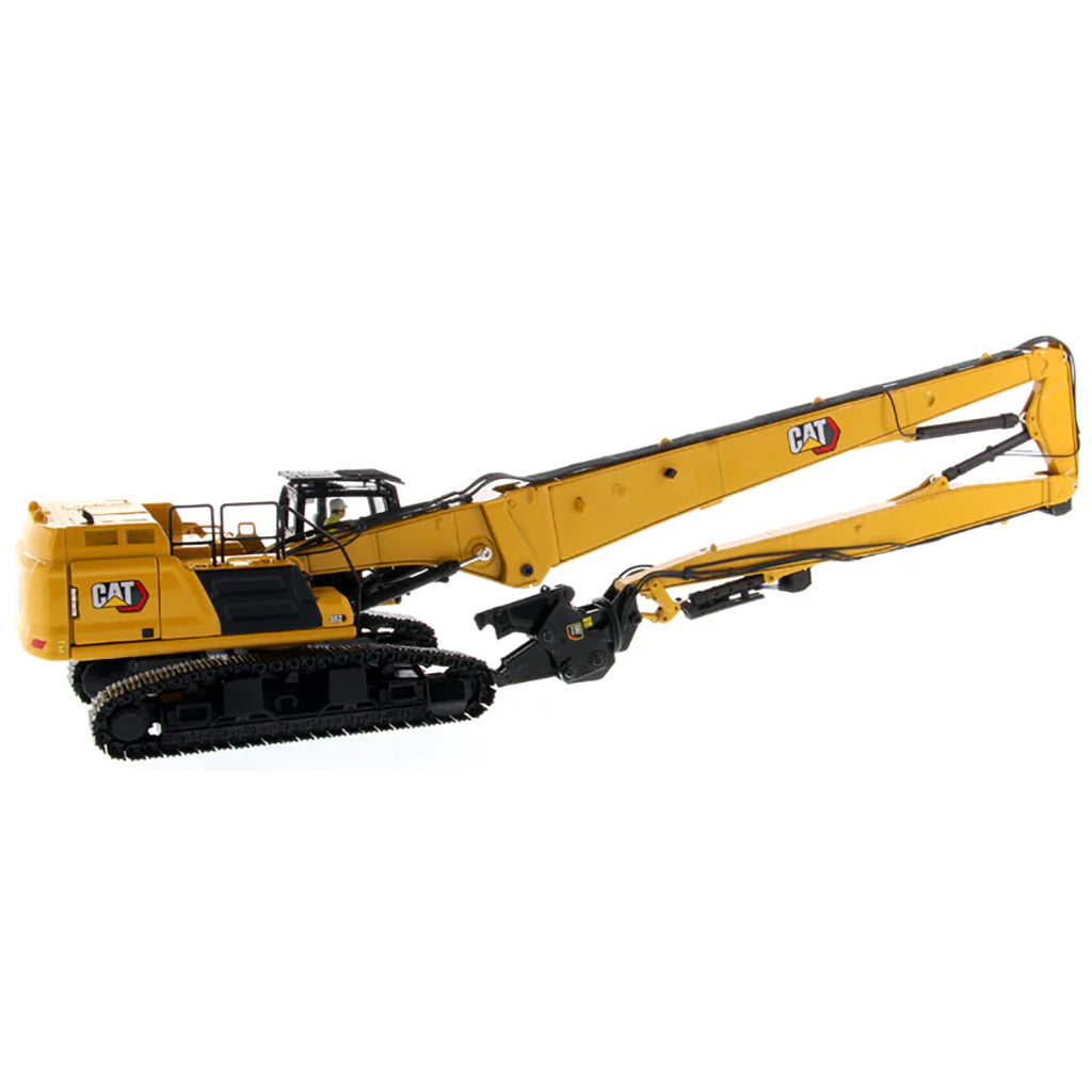 Model of a Caterpillar 352UHD Ultra High Demolition Hydraulic Excavator on a White Background