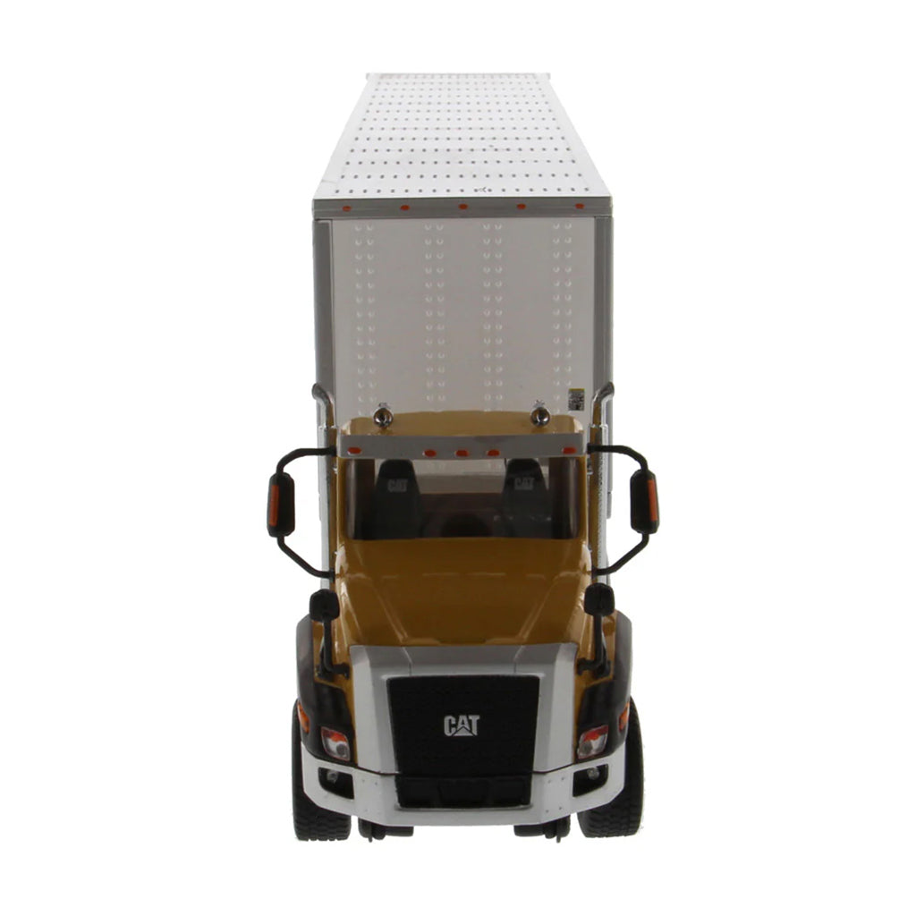 Model of a Caterpillar CT660 On-Highway Truck w/Dry Van Trailer "CAT Wheel Loader Mural" on a White background