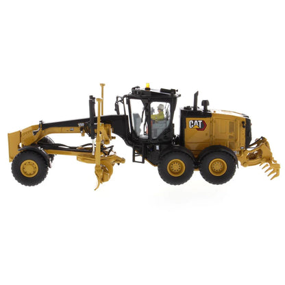 Model of a Caterpillar 150 Road Grader Construction Vehicle on a White Background