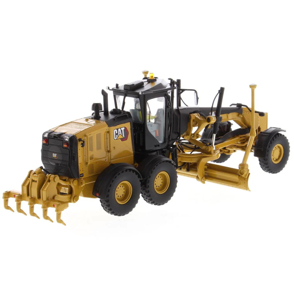 Model of a Caterpillar 150 Road Grader Construction Vehicle on a White Background