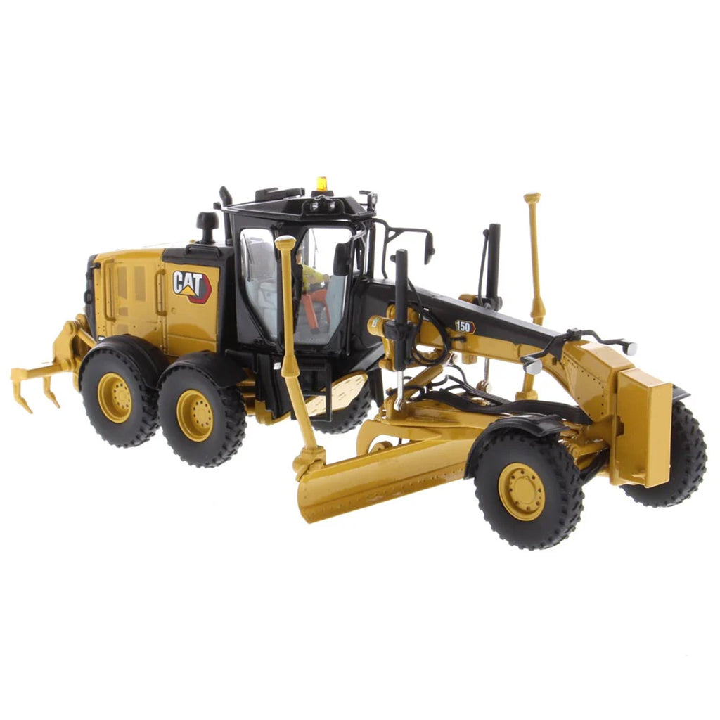 Model of a Caterpillar 150 Road Grader Construction Vehicle on a White Background
