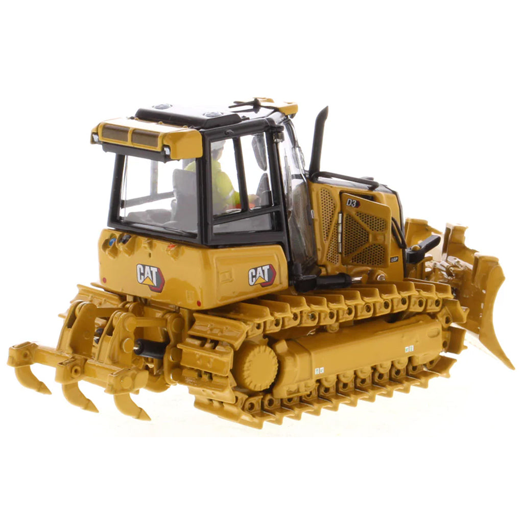 Model of a Caterpillar D3 bulldozer on a white background