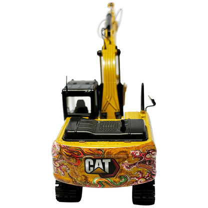 Model of a Caterpillar 320 GX Hydraulic Excavator with Special Dragon Totem design to celebrate the Chinese Year of the Dragon on a White Background