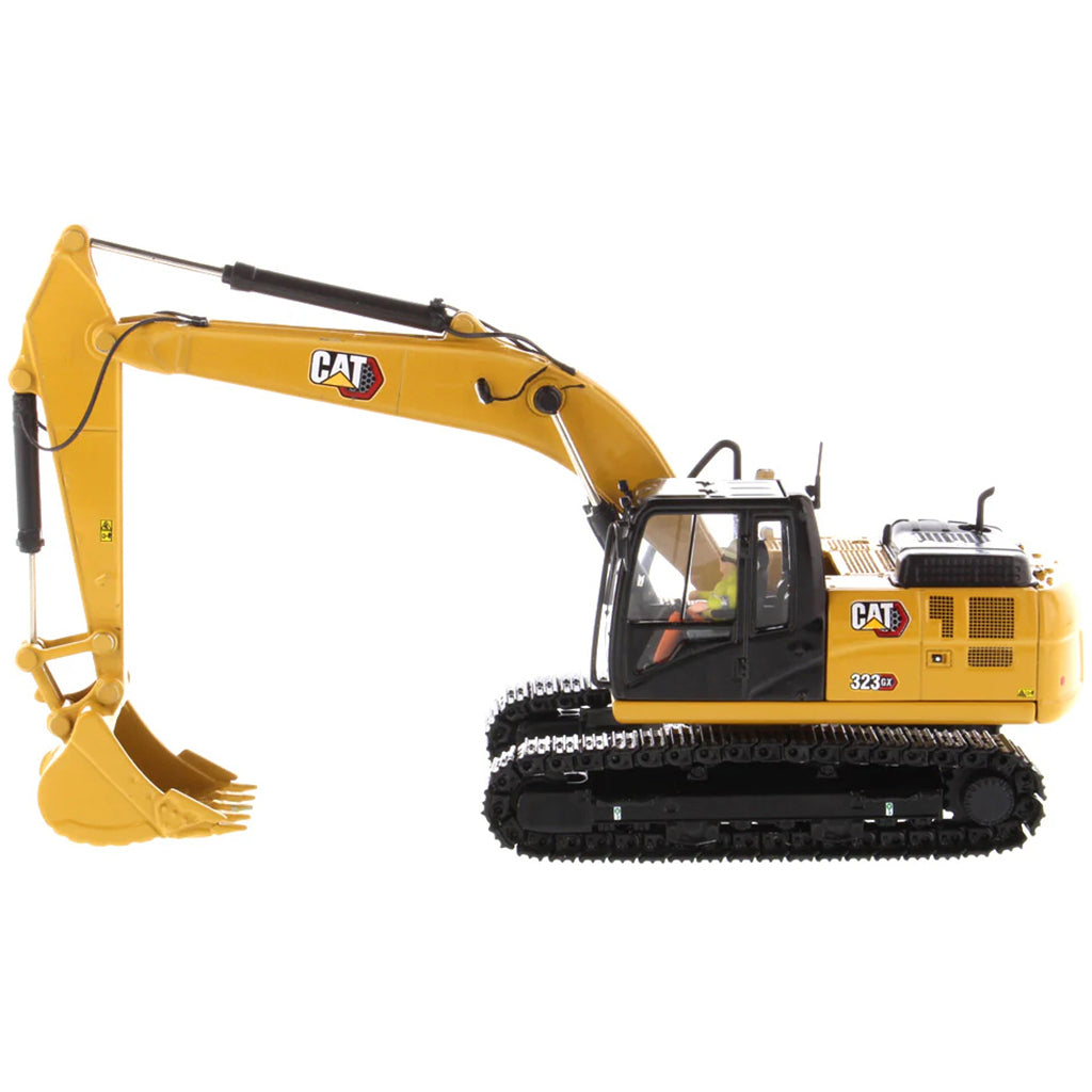 Model of a Caterpillar 323GX Hydraulic Excavator on a White Background