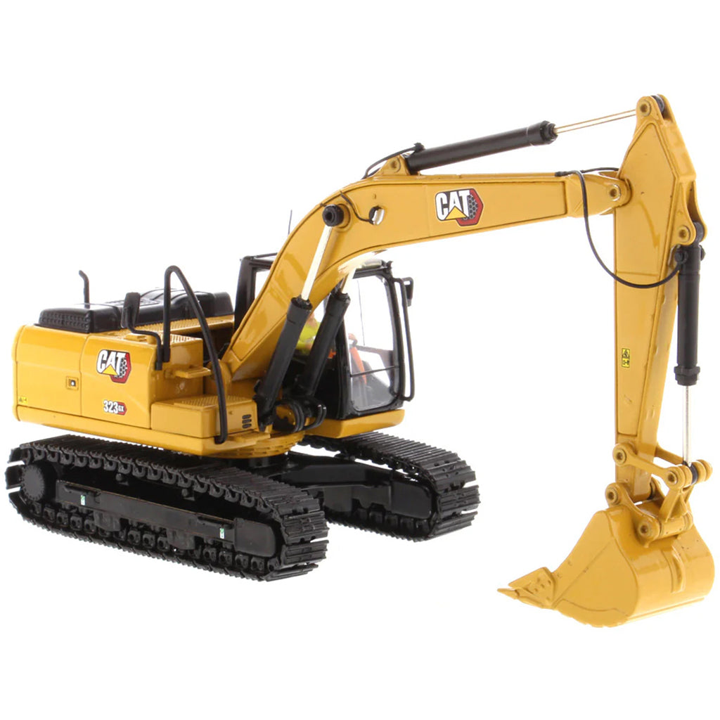 Model of a Caterpillar 323GX Hydraulic Excavator on a White Background