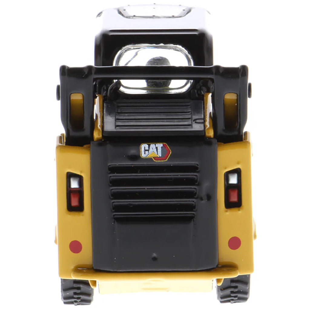 Model of a Yellow and Black Caterpillar 242D3 Skid Steer Loader on a White Background