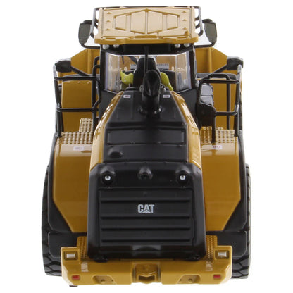 Model of a Yellow Caterpillar 972XE Wheel Loader on a White Background