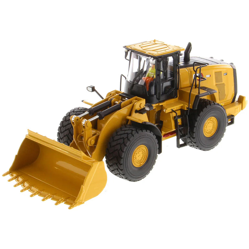 Model of a Yellow Caterpillar 980 Wheel Loader on a White Background
