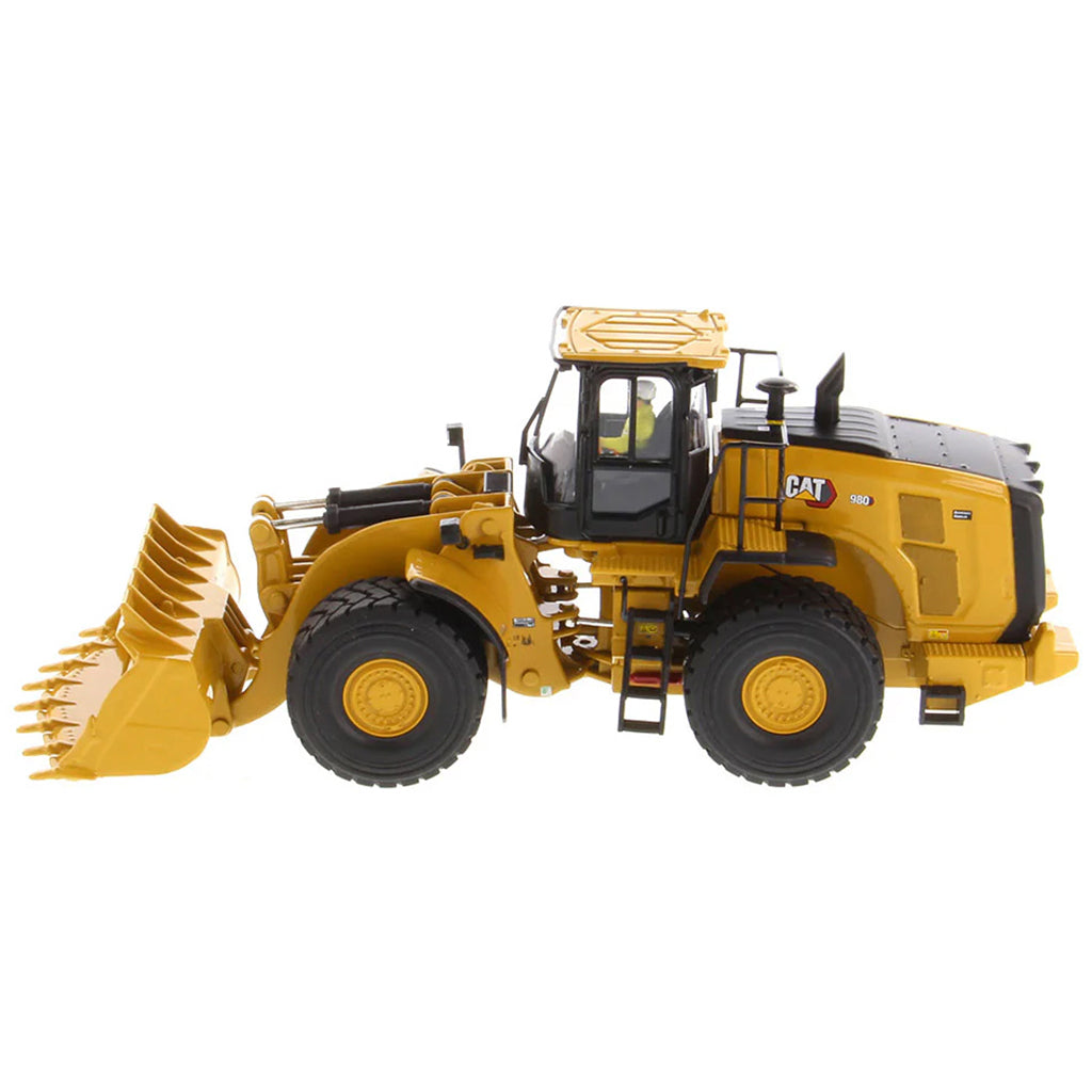 Model of a Yellow Caterpillar 980 Wheel Loader on a White Background