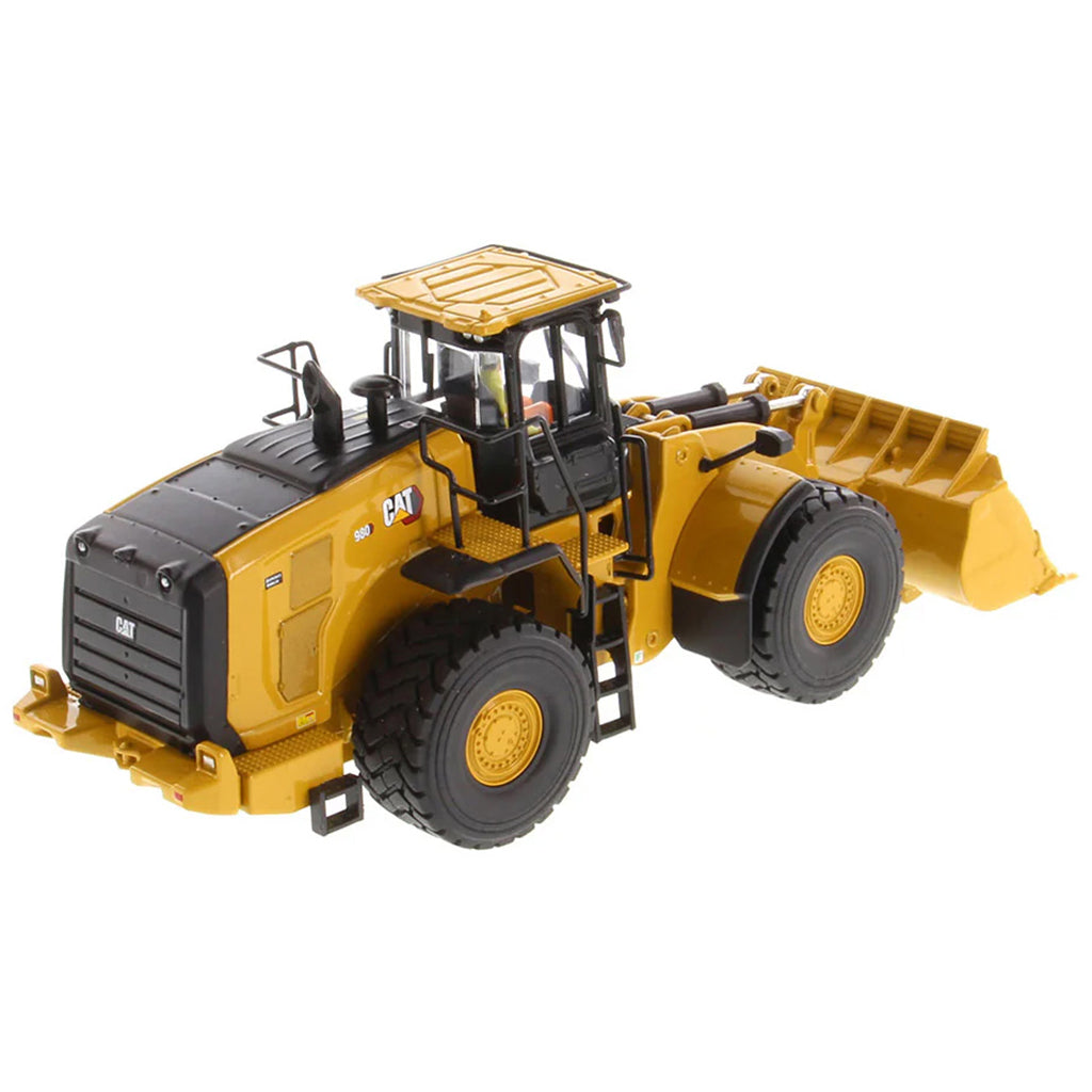Model of a Yellow Caterpillar 980 Wheel Loader on a White Background