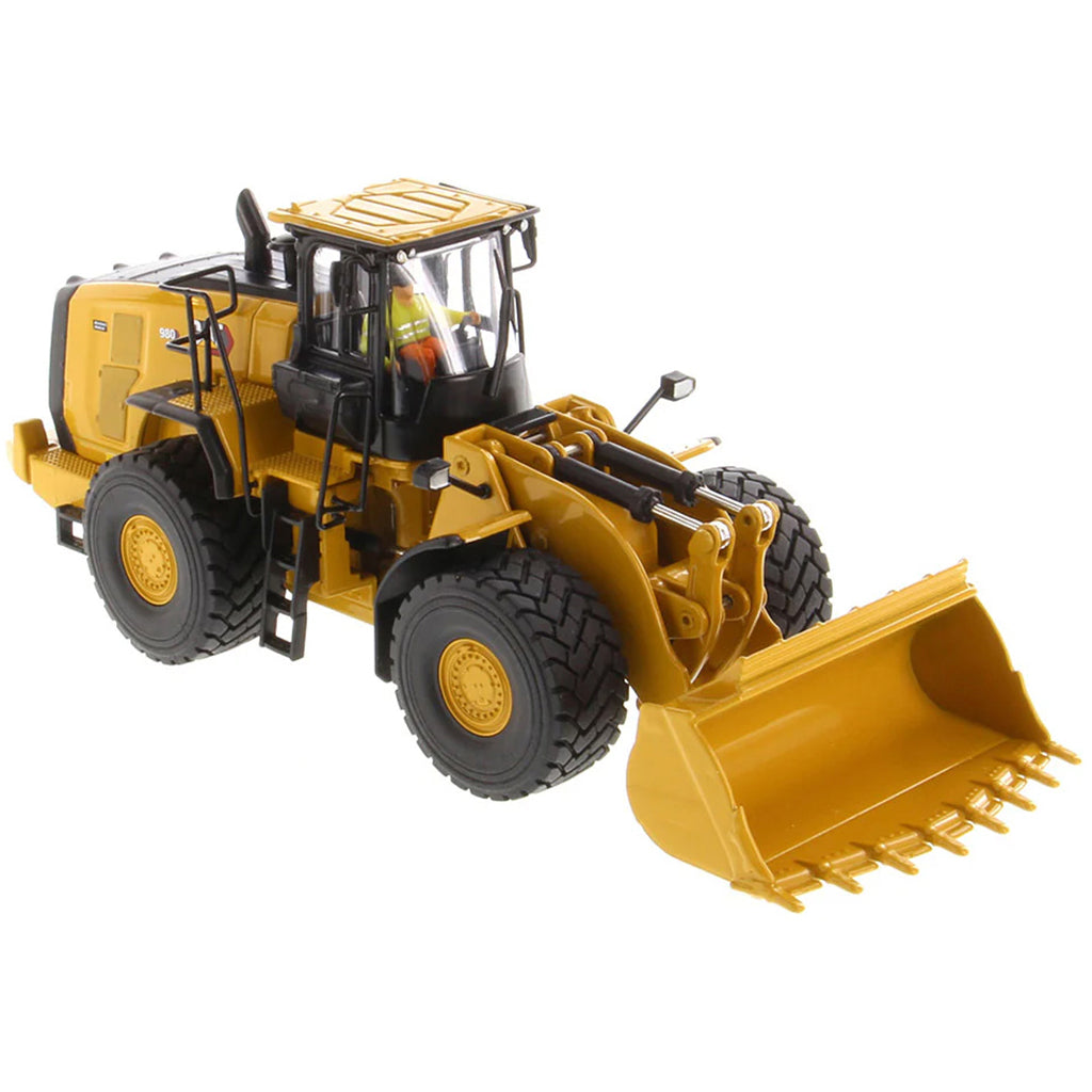 Model of a Yellow Caterpillar 980 Wheel Loader on a White Background