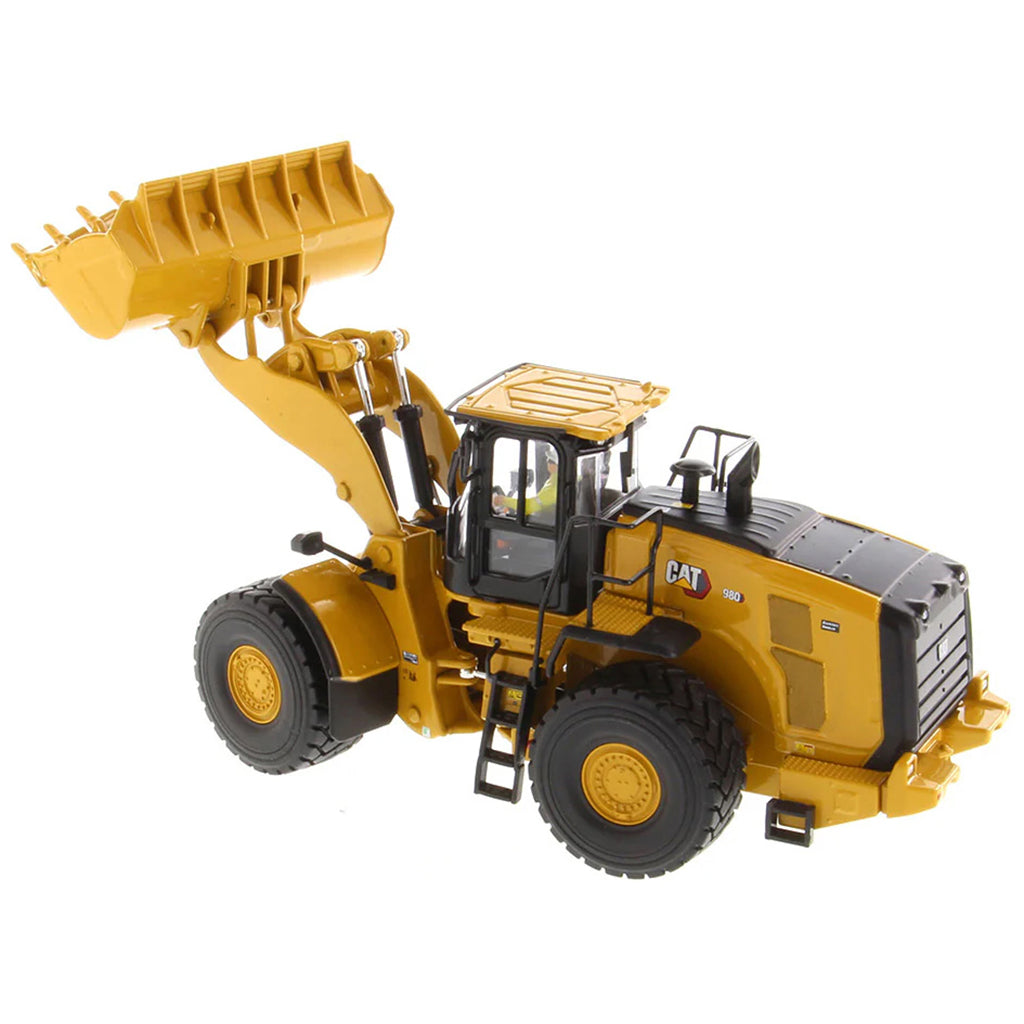 Model of a Yellow Caterpillar 980 Wheel Loader on a White Background