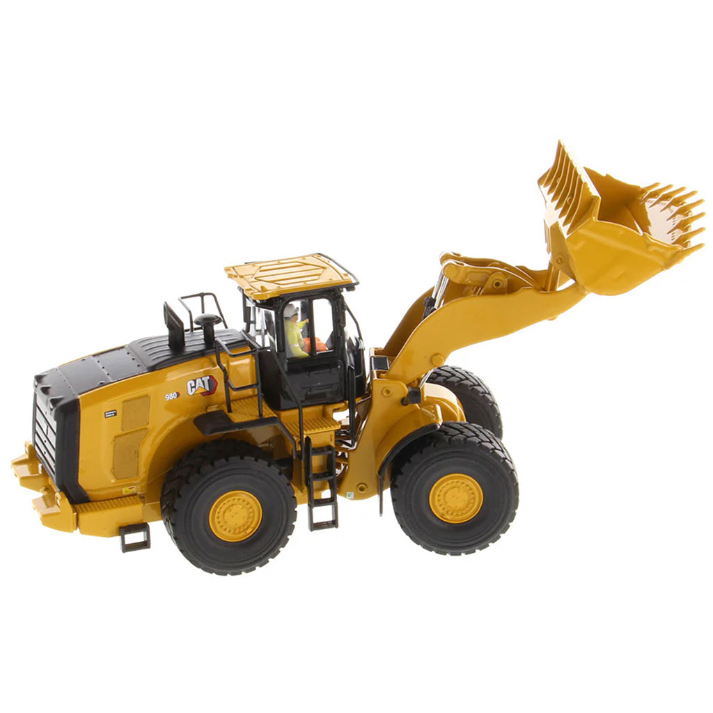 Model of a Yellow Caterpillar 980 Wheel Loader on a White Background