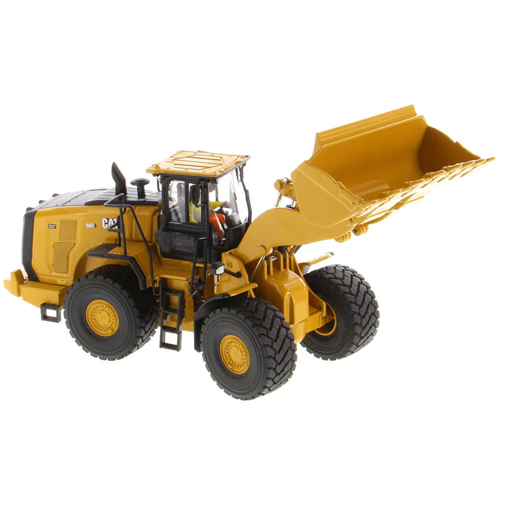 Model of a Yellow Caterpillar 980 Wheel Loader on a White Background