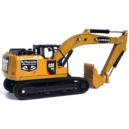 Model of a Caterpillar 320F L Hydraulic Excavator for RJ Corman Railroad Group on a White Background