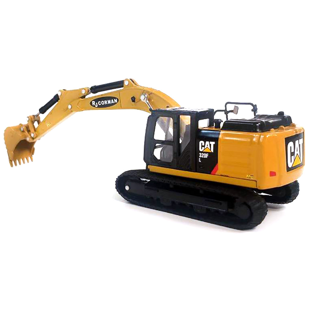 Model of a Caterpillar 320F L Hydraulic Excavator for RJ Corman Railroad Group on a White Background