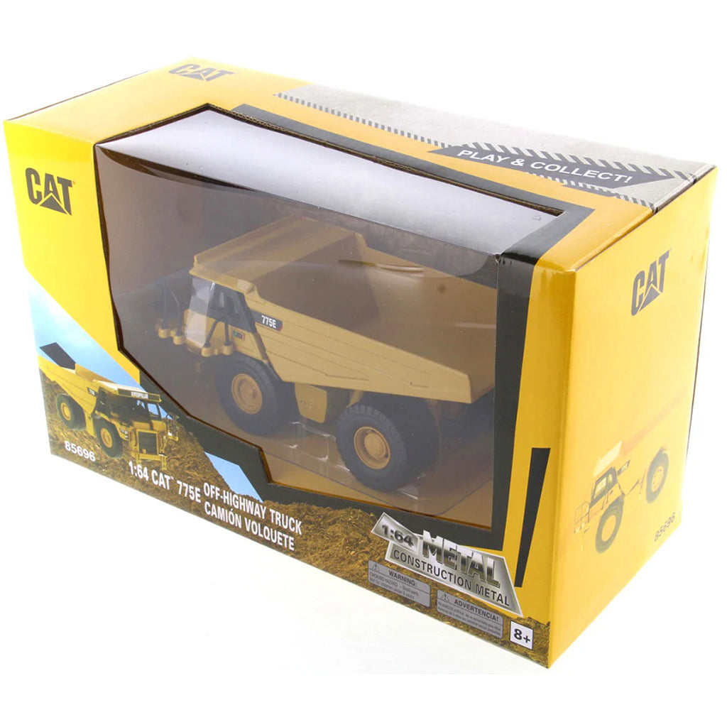 Model of a Caterpillar 775E Off-Highway Dump Truck in a Window Box Package on a White Background