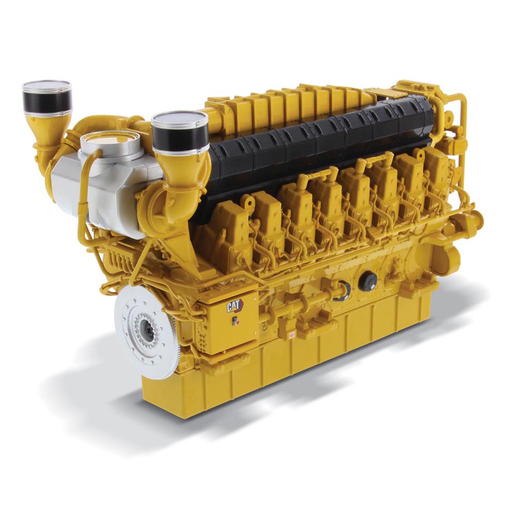 A CAT industrial natural gas engine model painted in the signature yellow and black color scheme, shown on a clean white background.