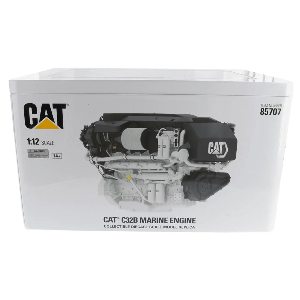 Boxed model of a CAT C32B Marine Engine on a white background