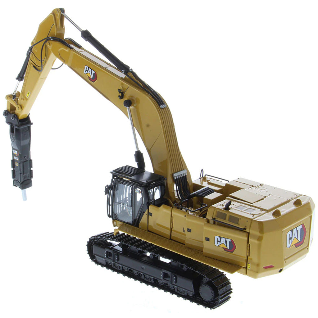 Model of a Caterpillar 395 Super Large Next-Generation Hydraulic Excavator GP Version with Hammer on a White Background
