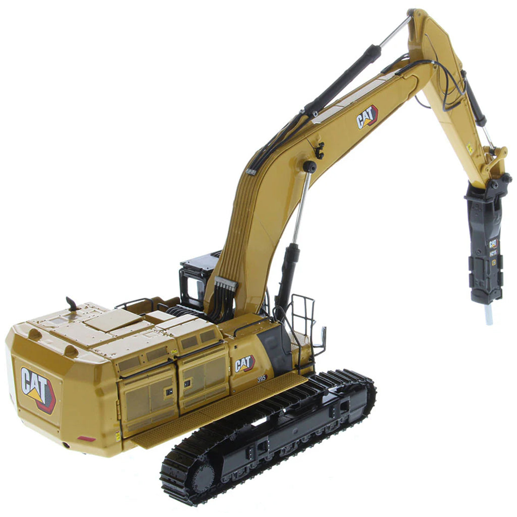 Model of a Caterpillar 395 Super Large Next-Generation Hydraulic Excavator GP Version with Hammer on a White Background