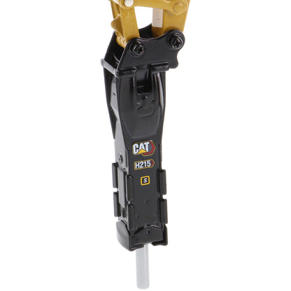 Model of a Caterpillar Excavator Mounted Hammer on a White Background