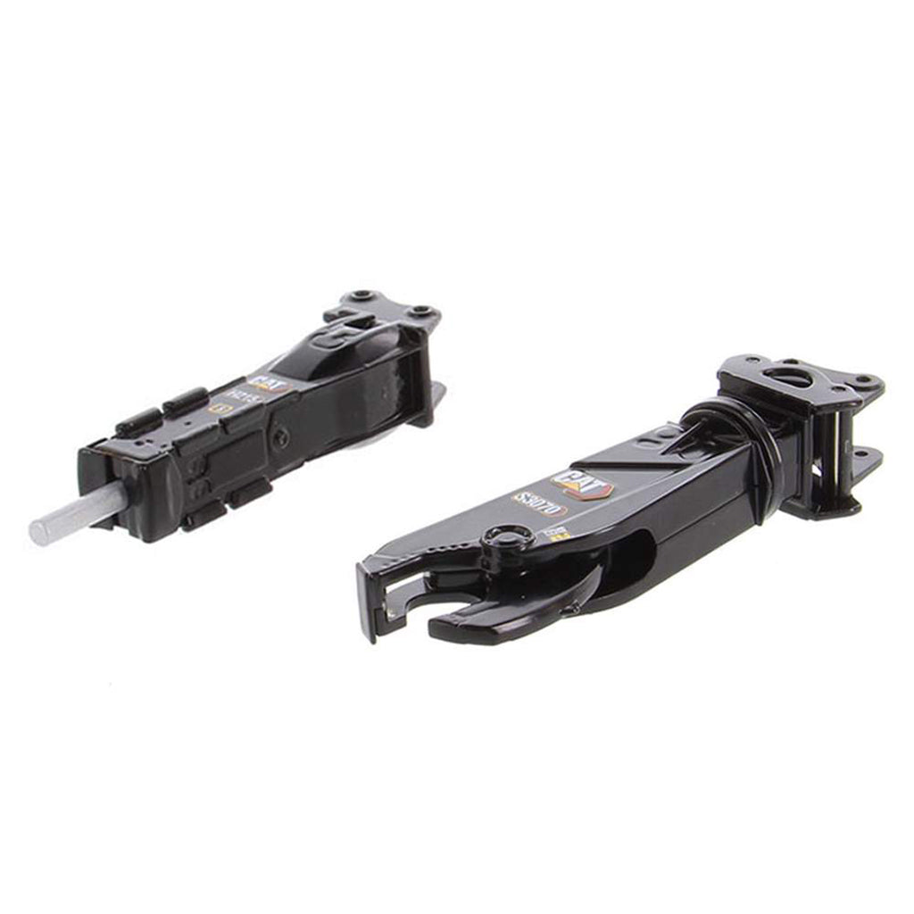 Model of a Caterpillar Excavator Mounted Shear and Excavator Mounted Hammer on a White Background