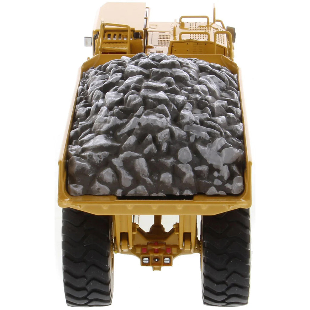 Model of a Caterpillar AD45 Underground Articulated Dump Truck with a Load of Coal on a White Background