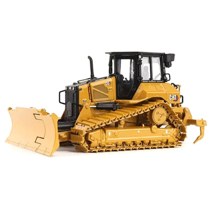 1:50th Scale Diecast Model of a Yellow & Black Caterpillar D5 LGP Dozer with Foldable Front Blade and Rear Ripper Photographed on a White Background