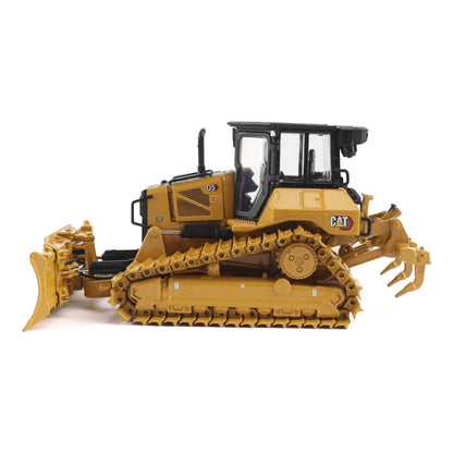 1:50th Scale Diecast Model of a Yellow & Black Caterpillar D5 LGP Dozer with Foldable Front Blade and Rear Ripper Photographed on a White Background