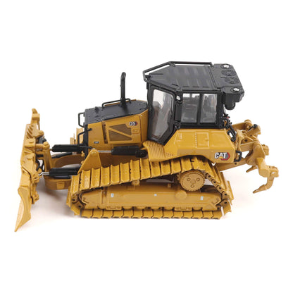 1:50th Scale Diecast Model of a Yellow & Black Caterpillar D5 LGP Dozer with Foldable Front Blade and Rear Ripper Photographed on a White Background