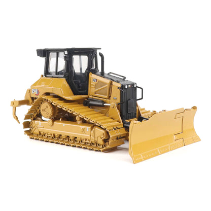 1:50th Scale Diecast Model of a Yellow & Black Caterpillar D5 LGP Dozer with Foldable Front Blade and Rear Ripper Photographed on a White Background