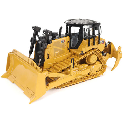 Model of a Yellow Standard Configuration Caterpillar D8 Track-Type Dozer with Rear Ripper on a White Background
