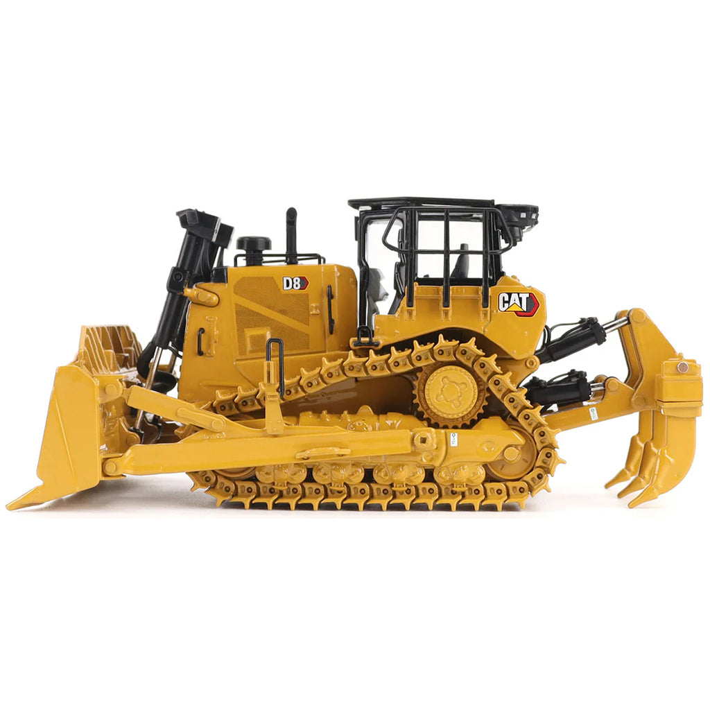Model of a Yellow Standard Configuration Caterpillar D8 Track-Type Dozer with Rear Ripper on a White Background