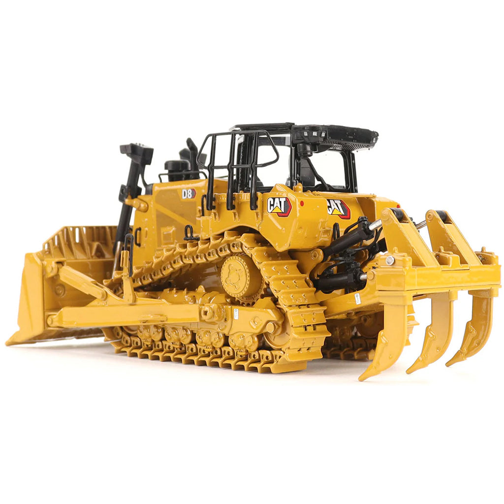 Model of a Yellow Standard Configuration Caterpillar D8 Track-Type Dozer with Rear Ripper on a White Background