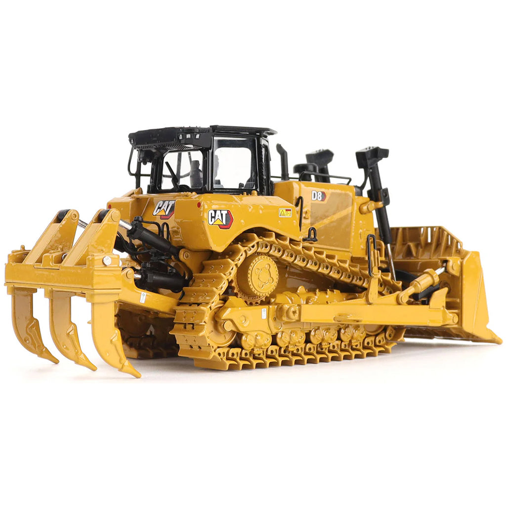Model of a Yellow Standard Configuration Caterpillar D8 Track-Type Dozer with Rear Ripper on a White Background